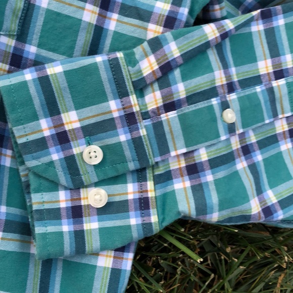 👕 Banana Republic; Men’s Green/Blue Plaid Shirt M - Picture 4 of 10